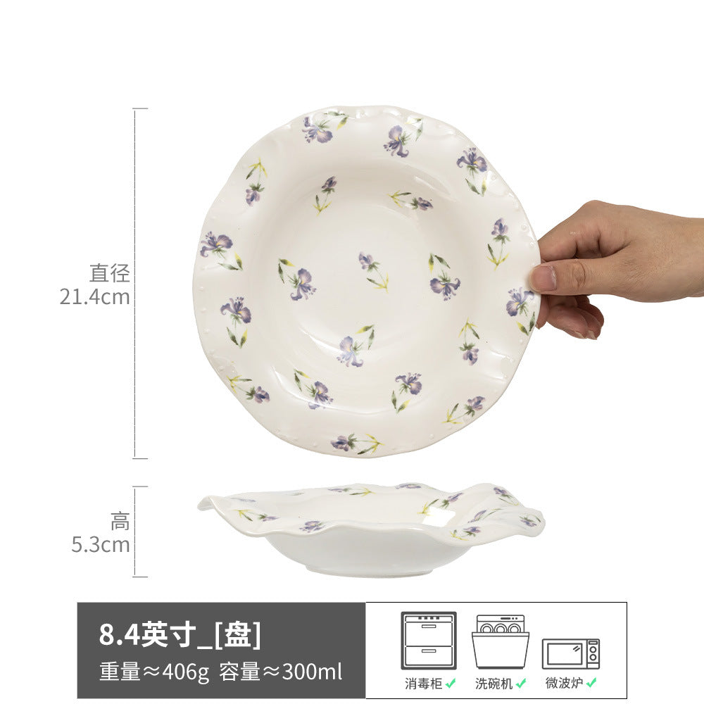 漂亮餐具盘子家用陶瓷餐盘法式高级感水果沙拉盘民宿酒店软装摆盘