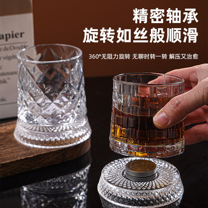 批发现货高颜值威士忌酒杯家用酒杯大口径冰川纹玻璃杯八角洋酒杯