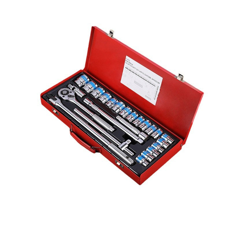 24pc Mechanical Socket Wrench Set – 10-32mm Hex 12-Point Mirror & Matte Dual-Color Sockets