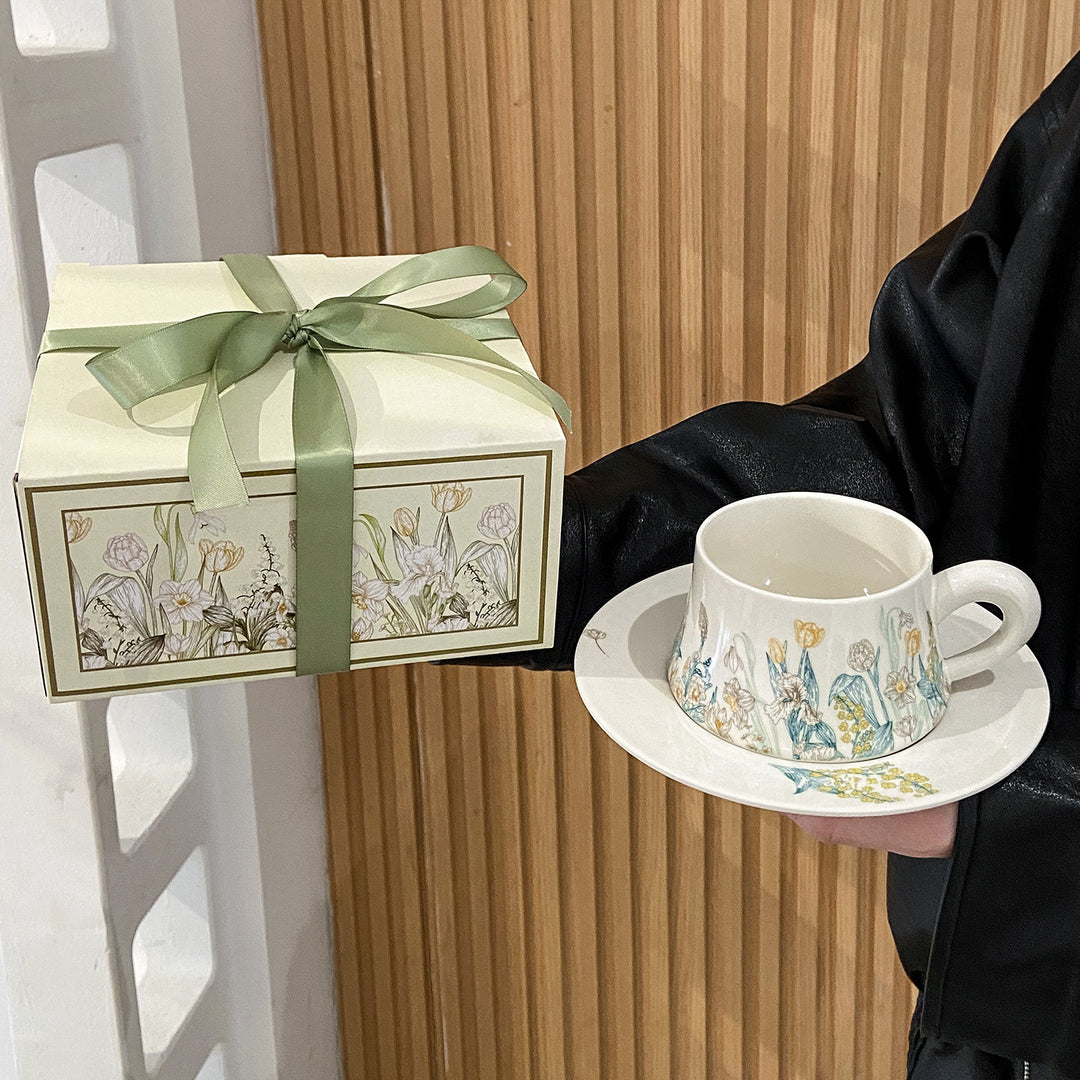 油画风铃花咖啡杯碟套装陶瓷杯杯子伴手礼高级轻奢礼品实用送客户