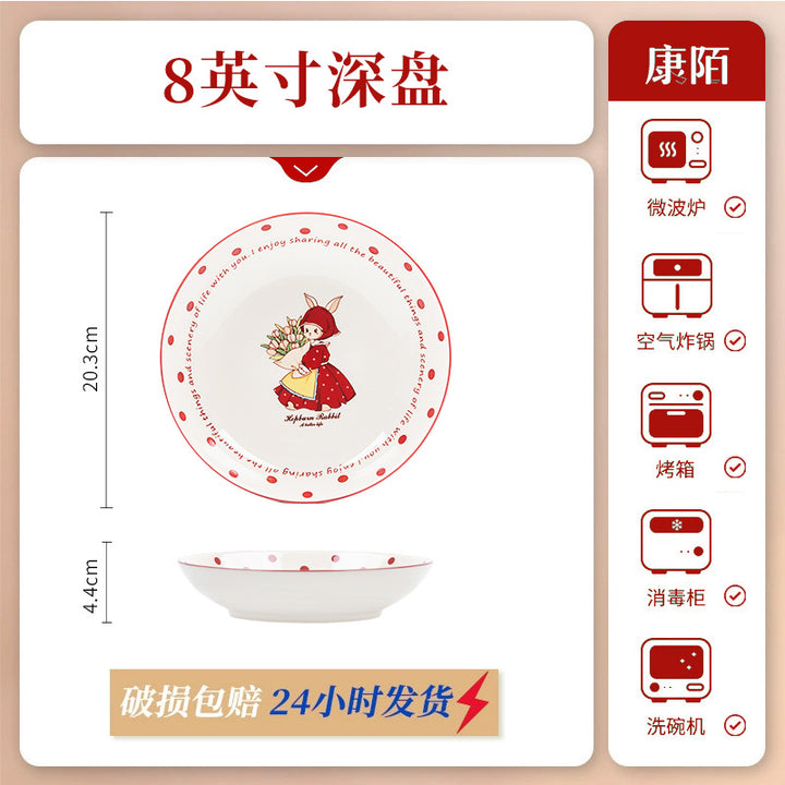 KANGMO Vintage Style Ceramic Dining Set - Red Bowls Plates & Chopsticks Housewarming