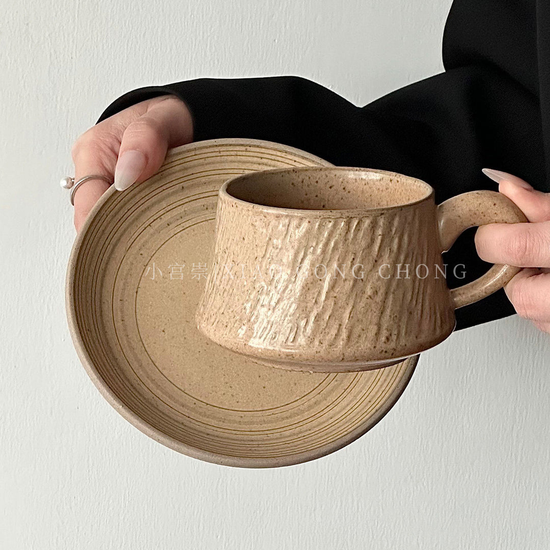 石纹陶瓷杯拉花杯子拿铁咖啡杯碟套装泽田杯马克杯高级感束腰杯