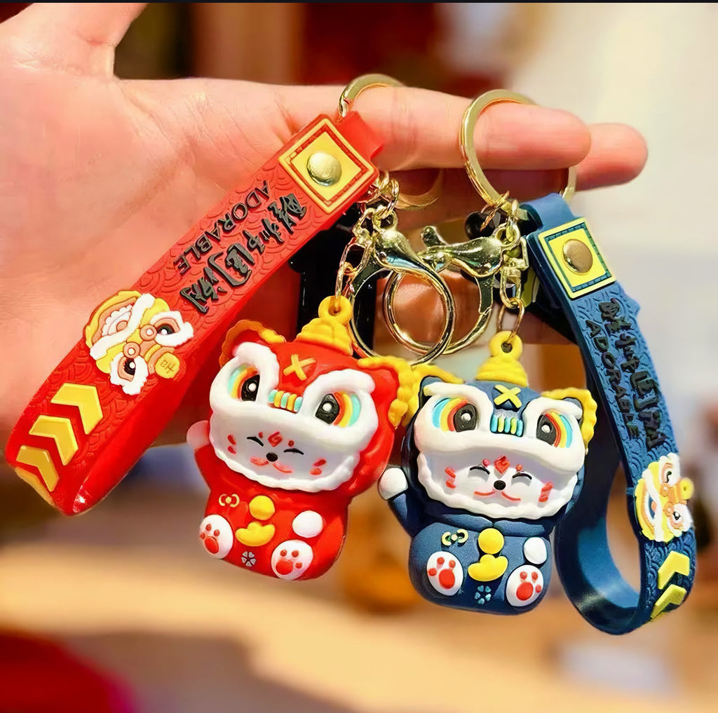 国潮醒狮舞狮招财猫硅胶PVC钥匙扣包包挂件