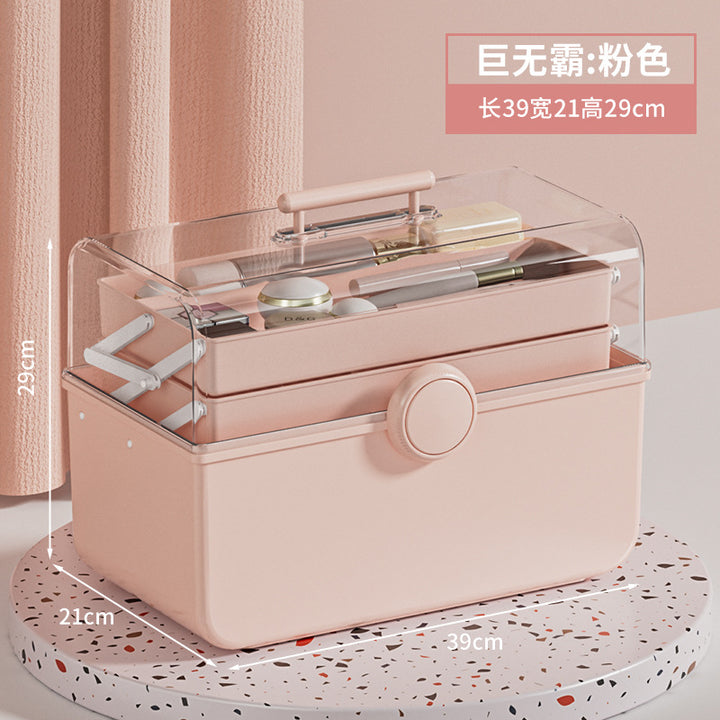 大容量化妆品收纳盒网红塑料防灰尘透明桌面手提式便携药品收纳箱