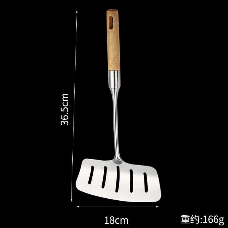 304厨房用具不锈钢铲子 加宽长柄翻鱼铲 家用煎牛排煎鱼沥油漏铲