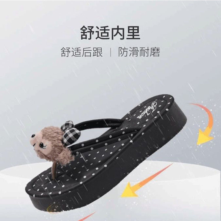 厚底人字拖鞋女夏季外穿新款卡通波点软底防滑沙滩凉拖鞋厂家批发