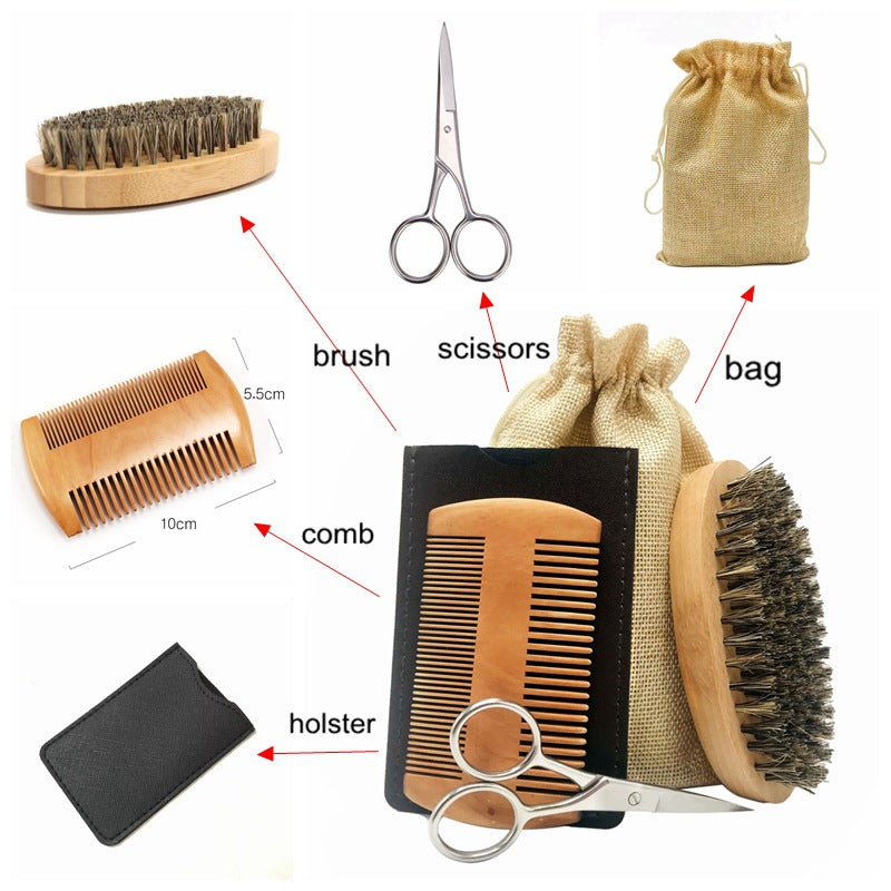 胡须护理套装男士面部修剪工具胡须剪刀胡须刷麻布袋Beard Kit