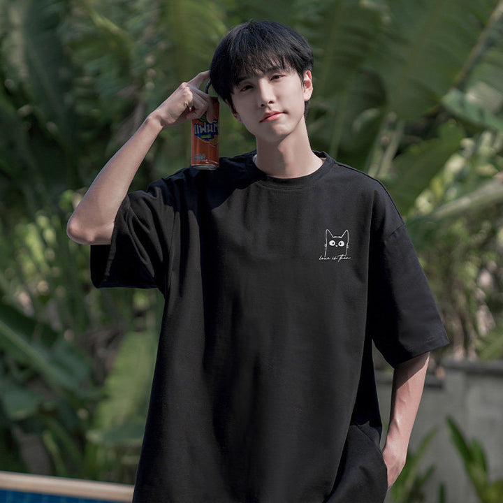 日系cityboy纯棉短袖t恤男夏季宽松圆领重磅潮流潮牌男生体恤上衣
