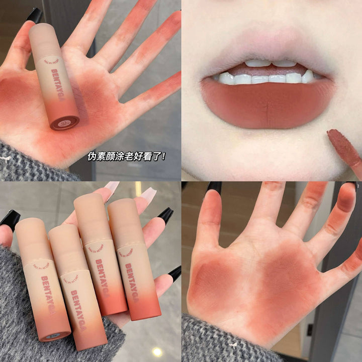 秋意浓~灰粉调唇泥哑光雾面丝绒唇釉不沾杯口红学生直播跨境批发