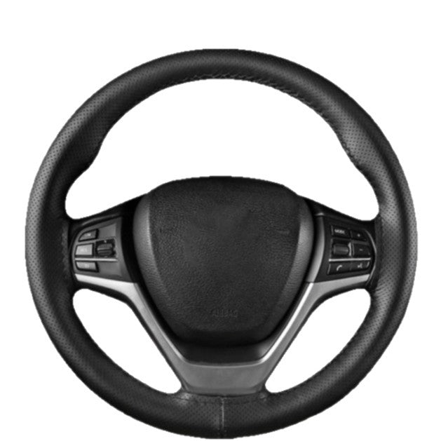 Steering Wheel Cover Top Layer Cowhide Moisture Wicking Breathable Durable Non Slip All Season Universal Gri