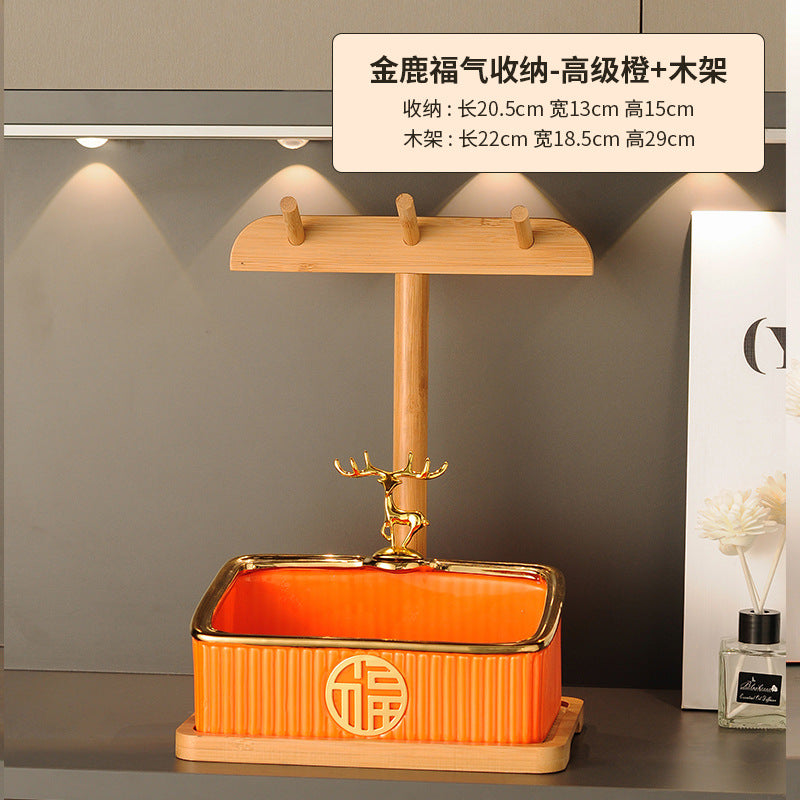 入户玄关门口钥匙收纳摆件现代简约家居装客厅鞋柜装饰品置物福气