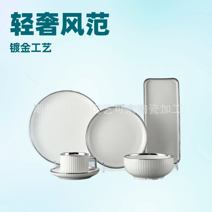 北欧金边32头家居日用陶瓷碗盘子杯碟套装创意组合餐具套装批发
