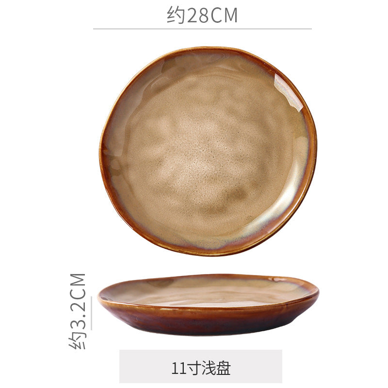复古碗盘套装 异型大中小碗 日式窑变陶瓷餐具创意酒店牛排盘批发