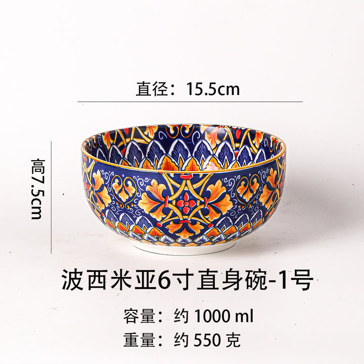 波西米亚风餐具瓷碗拉面碗瓷器燕麦碗沙拉碗6寸汤碗陶瓷餐厨饮具