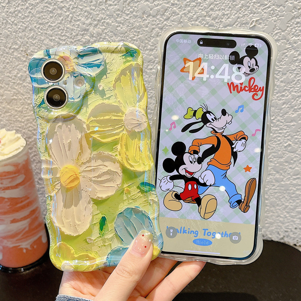 适用iphone17pro手机壳ins蓝光波浪油画花朵个性苹果16防摔保护套