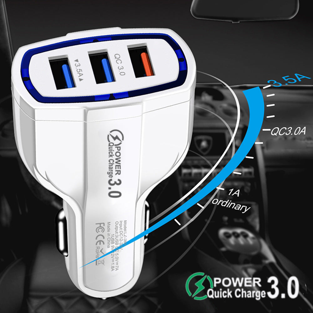 7A Triple USB QC3.0 Fast Car Charger - 3-Port Quick Charge Vehicle Charger