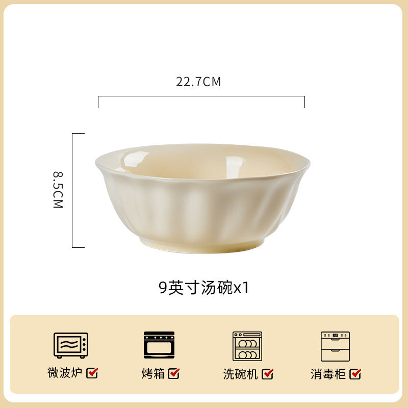 釉下彩奶油风陶瓷饭碗清新碗碟套装家用鱼菜盘汤碗面碗米饭碗