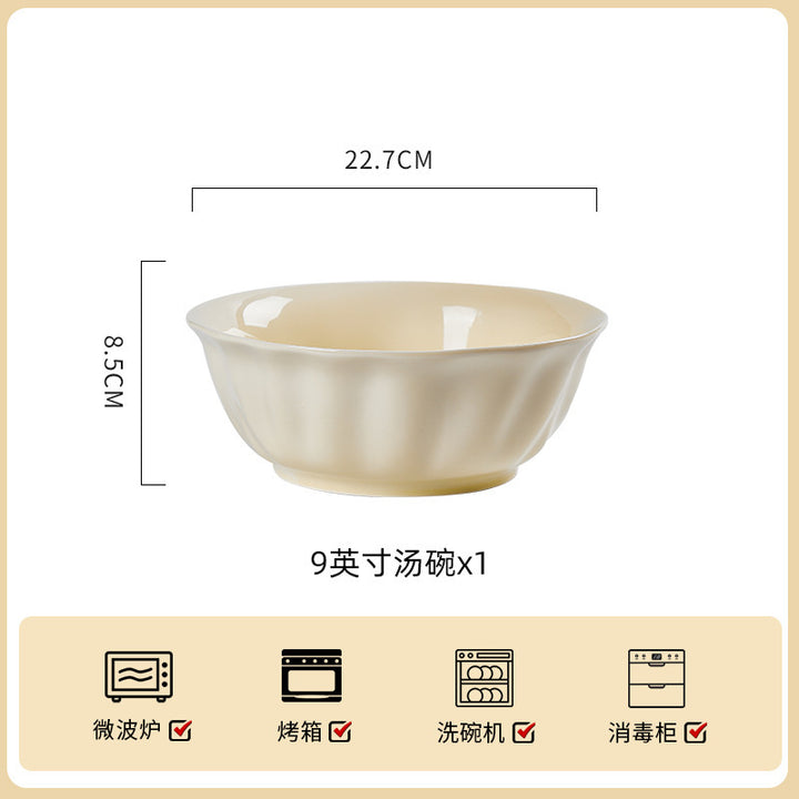 釉下彩奶油风陶瓷饭碗清新碗碟套装家用鱼菜盘汤碗面碗米饭碗
