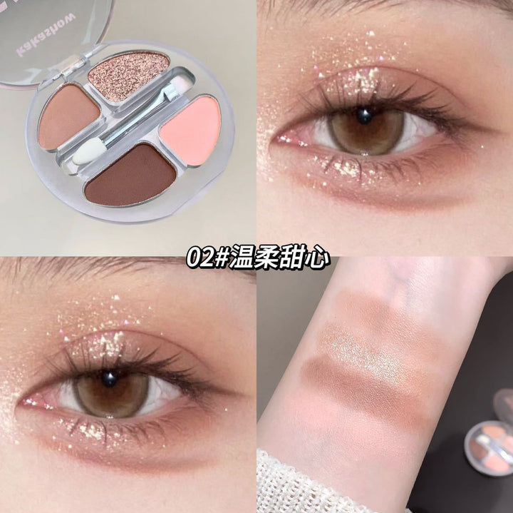 kakashow灵动四色卧蚕盘哑光闪粉自然立体提亮综合盘带双头刷眼影