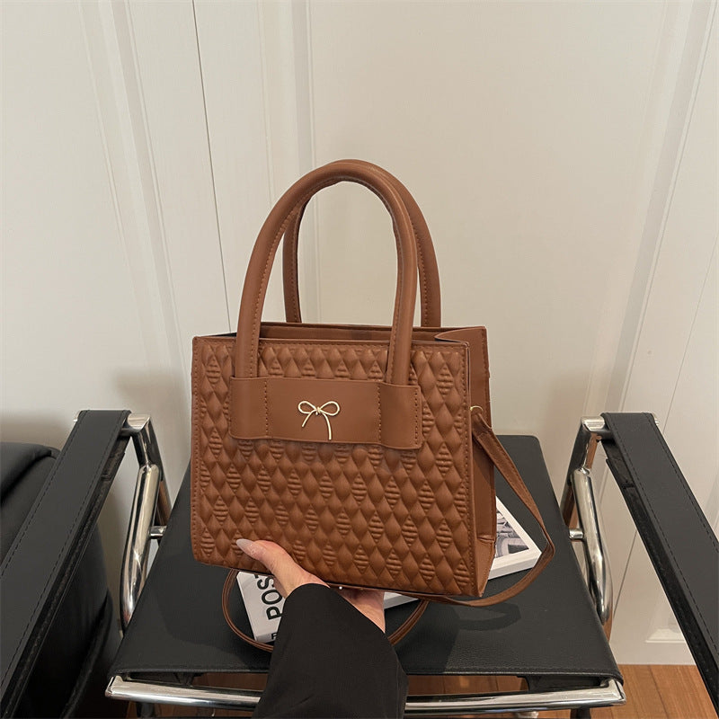 Textured Diamond Pattern PU Single Shoulder Bag – Women's Retro Handbag