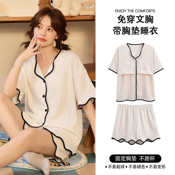 带胸垫清凉睡衣女款爆款2026年新款夏季大码开衫网红夏天家居服夏