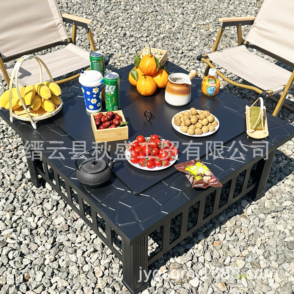 围炉煮茶一体桌子多功能烧烤炉户外花园木炭取暖炉烤火炉庭院篝火