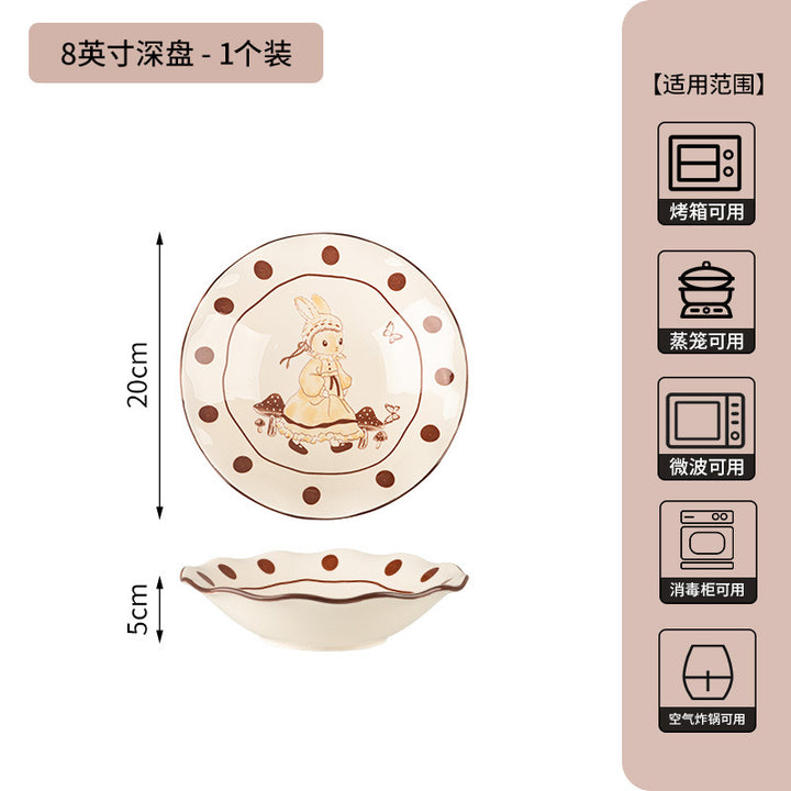 卡通赫本兔碗碟套装家用新款陶瓷餐具乔迁新居送礼碗盘子生日礼物