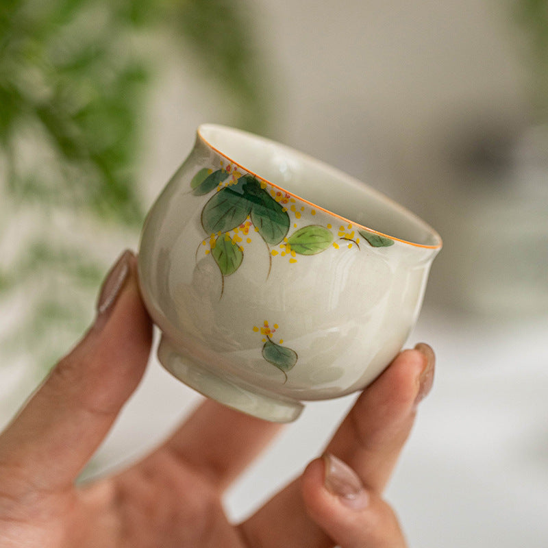 釉下彩纯手绘桂花功夫茶具草木灰一壶二杯收纳包家用陶瓷旅行套装