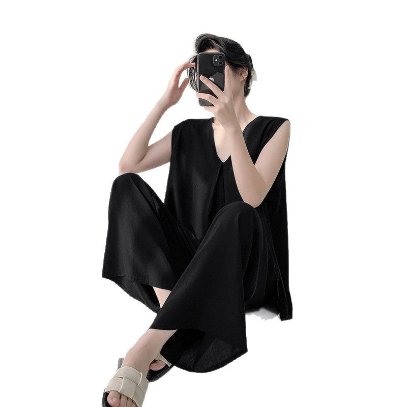 2026新款棉绸睡衣女春夏季带胸垫纯色大码无袖背心长裤家居服套装