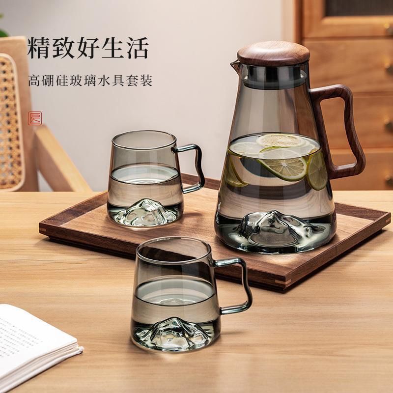 观山冷水壶玻璃耐热耐高温大容量冷泡果汁水杯家用茶壶茶杯套装