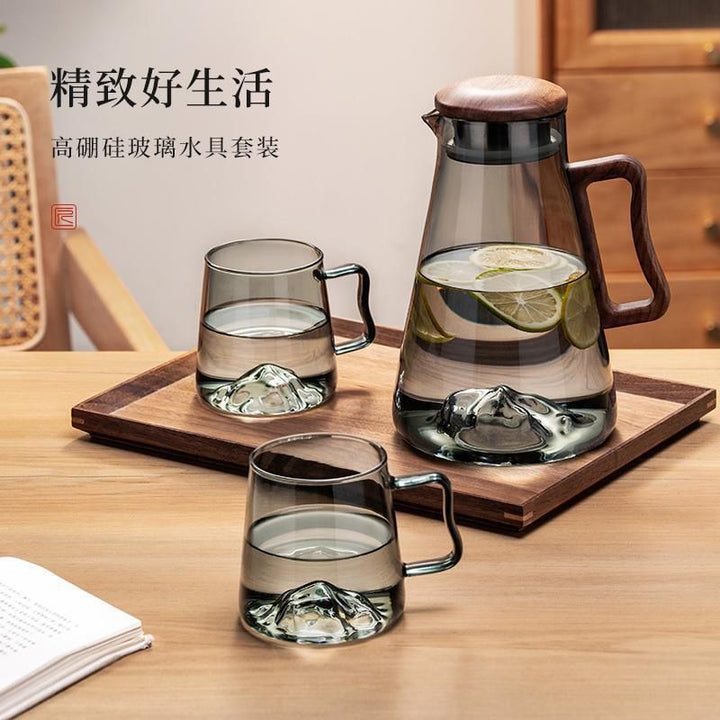 观山冷水壶玻璃耐热耐高温大容量冷泡果汁水杯家用茶壶茶杯套装