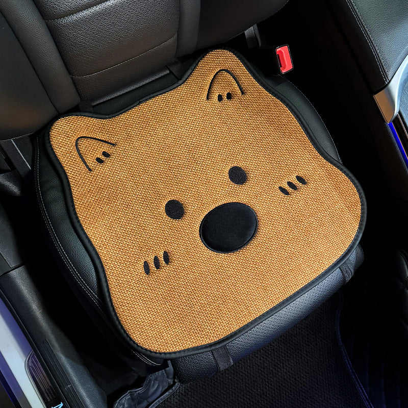 Linen Car Seat Cushion All Season Universal Women's Cute Dog Summer Compatible