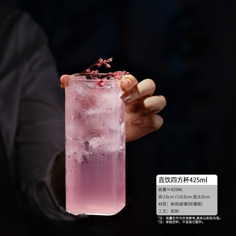 加长四方杯日式直身杯创意气泡水杯调酒杯透明玻璃柯林杯鸡尾酒杯