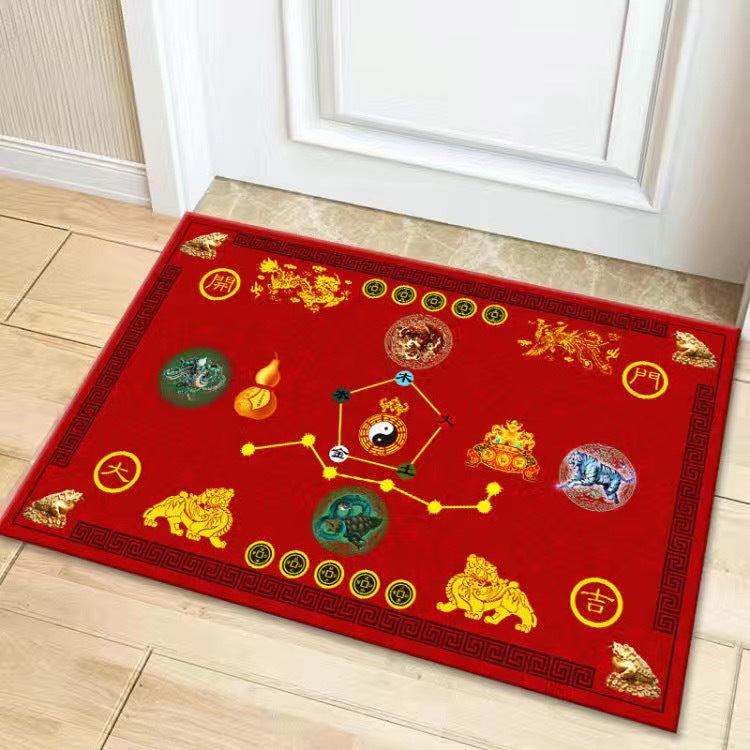 七星九运过门垫新款太极五行开运五帝钱转运黄色地垫招财神兽脚垫