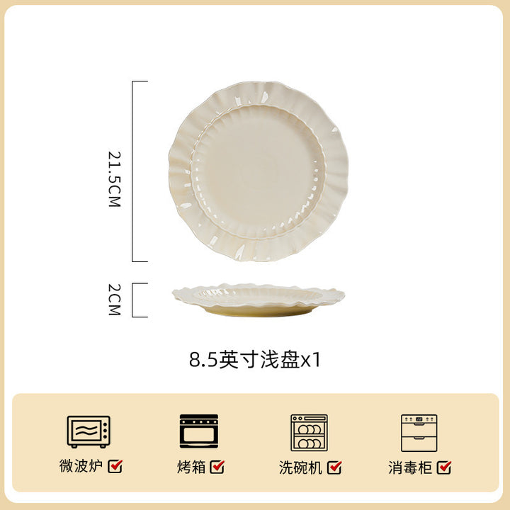 釉下彩奶油风陶瓷饭碗清新碗碟套装家用鱼菜盘汤碗面碗米饭碗