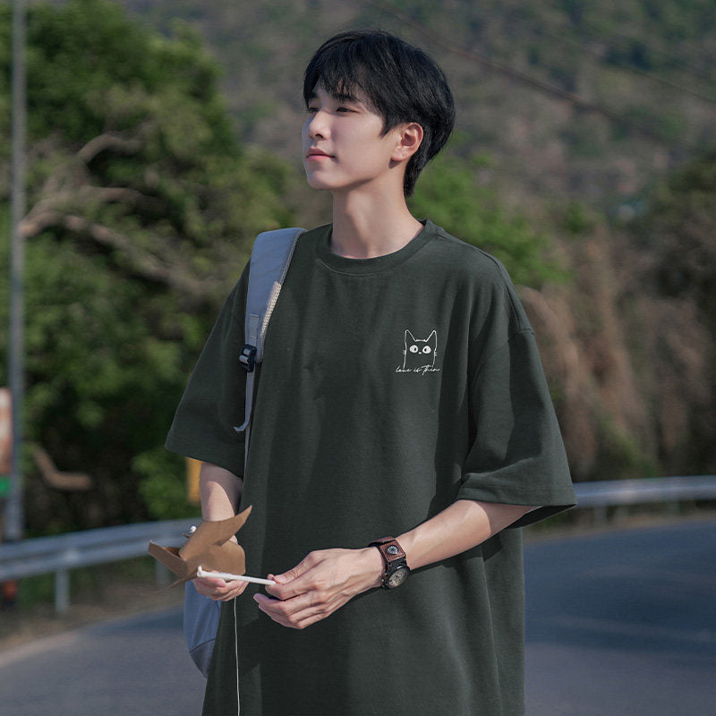 日系cityboy纯棉短袖t恤男夏季宽松圆领重磅潮流潮牌男生体恤上衣