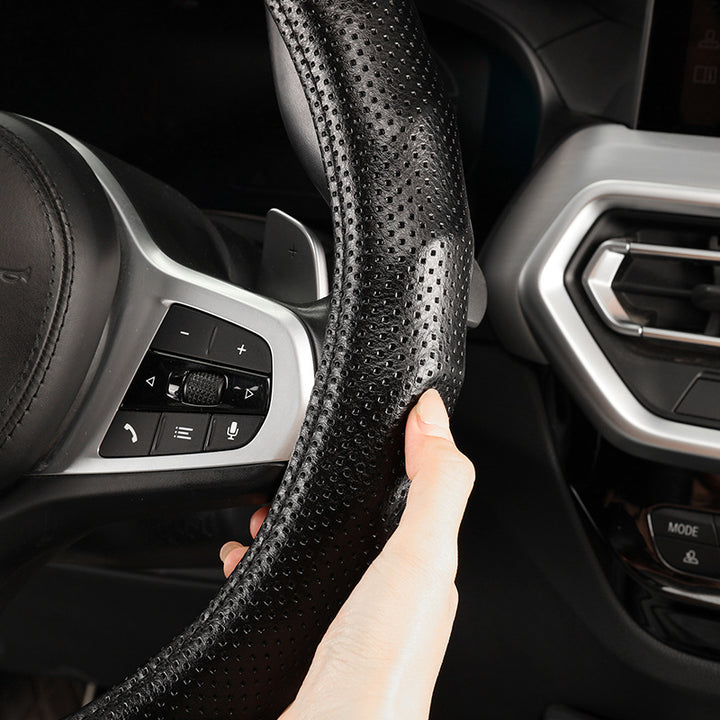 Genuine Leather Non Slip Breathable Durable Grip Cover All Season Universal Car Steering Wheel Cover