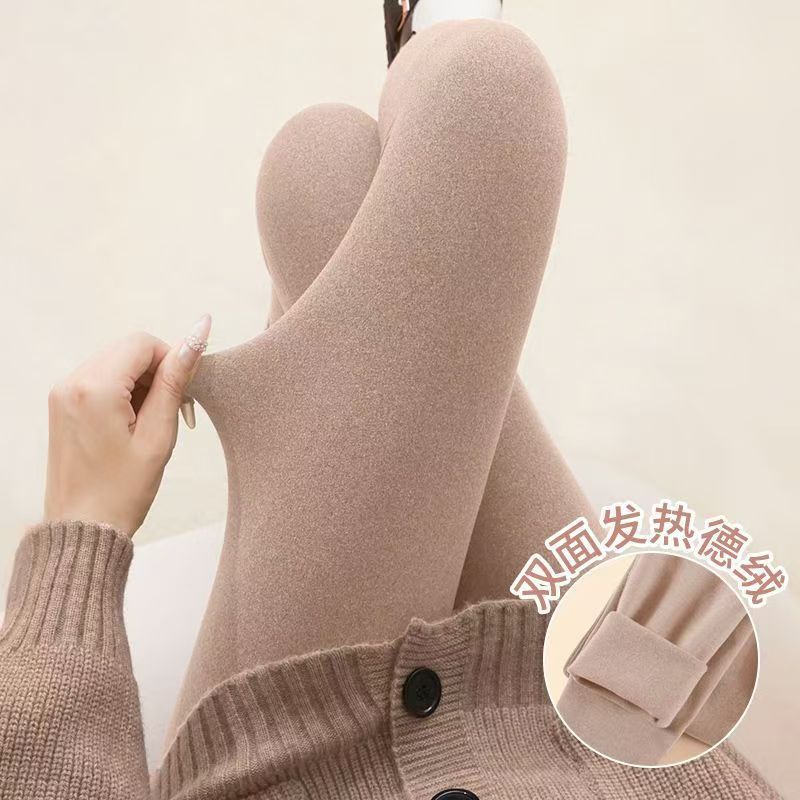双面德绒秋裤高腰无痕秋冬季高弹防寒紧身保暖发热加绒打底裤外穿