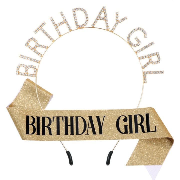 时尚水钻发箍肩带BIRTHDAY GIRL套装 女孩生日装饰腰带派对礼物