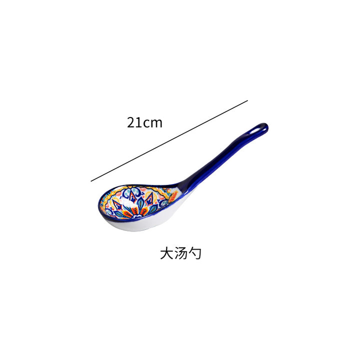 波西米亚陶瓷碗碟套装釉下彩饭碗家用复古双耳汤面碗高级感菜盘子