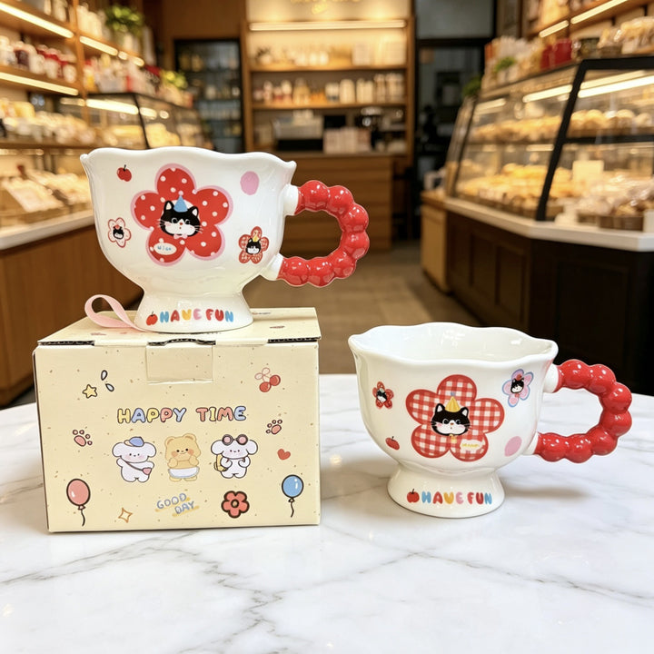动物苹果高颜值吸管杯马克杯陶瓷杯子水杯盖勺可爱礼盒生日创意物