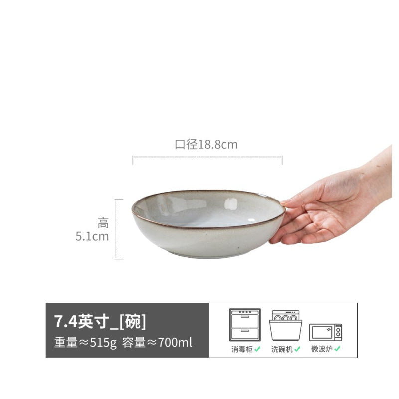 日式风复古圆形沙拉拌面碗陶瓷菜碗泡面碗高颜值汤碗餐具套装批发