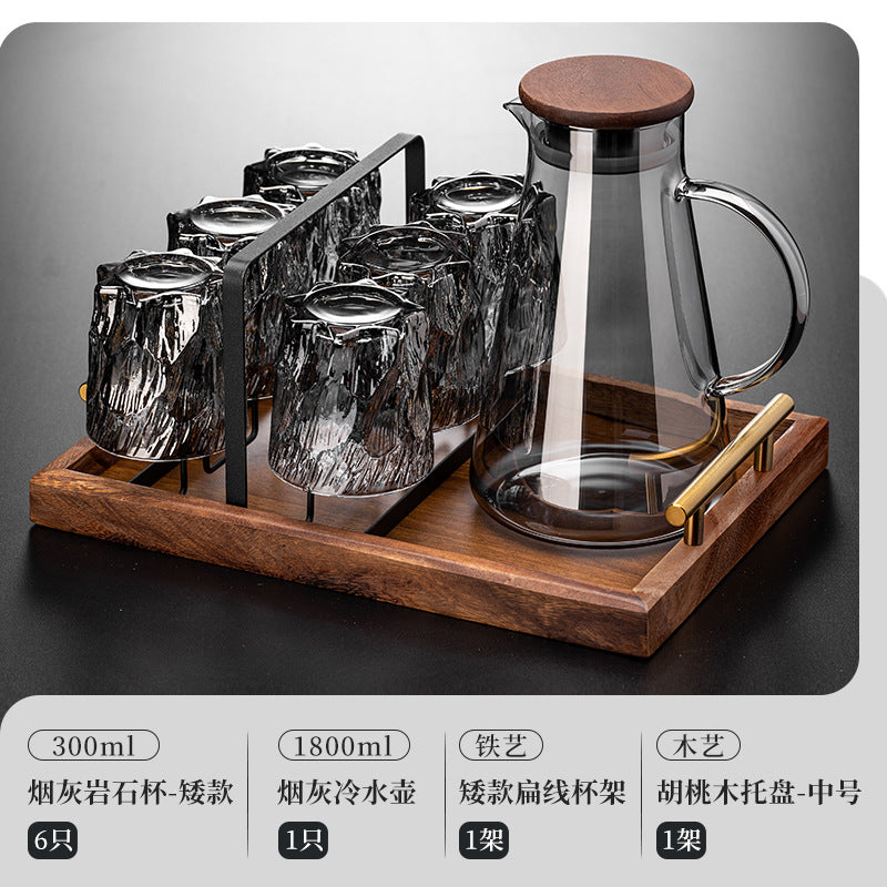 家用水杯套装复古浮雕冰川玻璃杯子水杯高级感茶水杯啤酒杯子