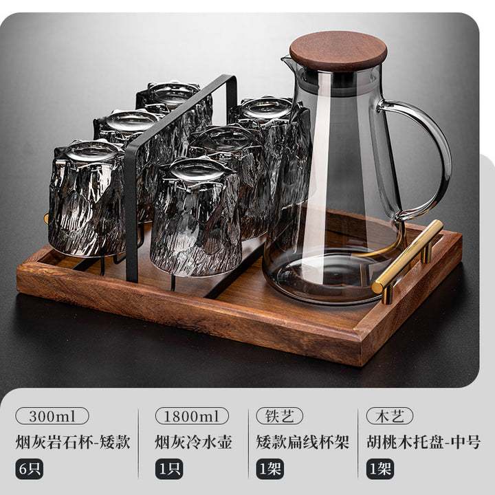 家用水杯套装复古浮雕冰川玻璃杯子水杯高级感茶水杯啤酒杯子