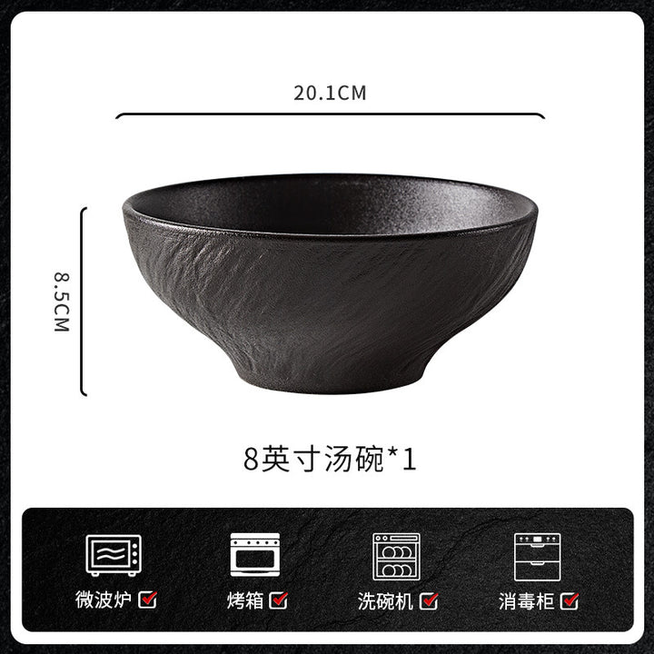 创意黑白陶瓷碗家用高级感餐厅酒店批发陶瓷餐具米饭碗碗碟套装