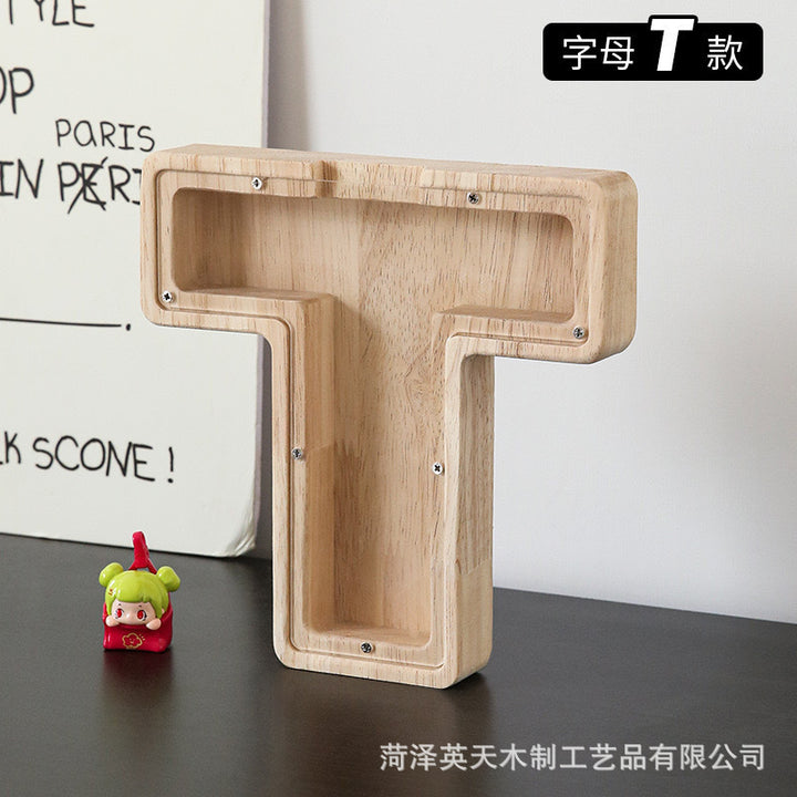 现货木质26个英文字母储蓄罐儿童小玩具收纳盒透明亚克力存钱罐子