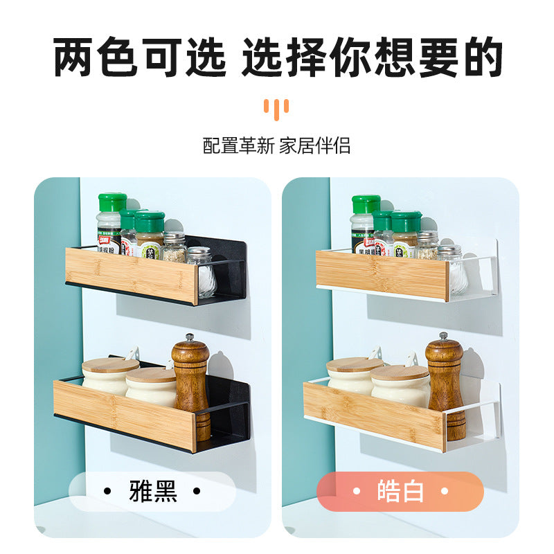跨境厨房壁挂式竹木置物架磁吸式冰箱架侧挂收纳架免打孔调料架盒
