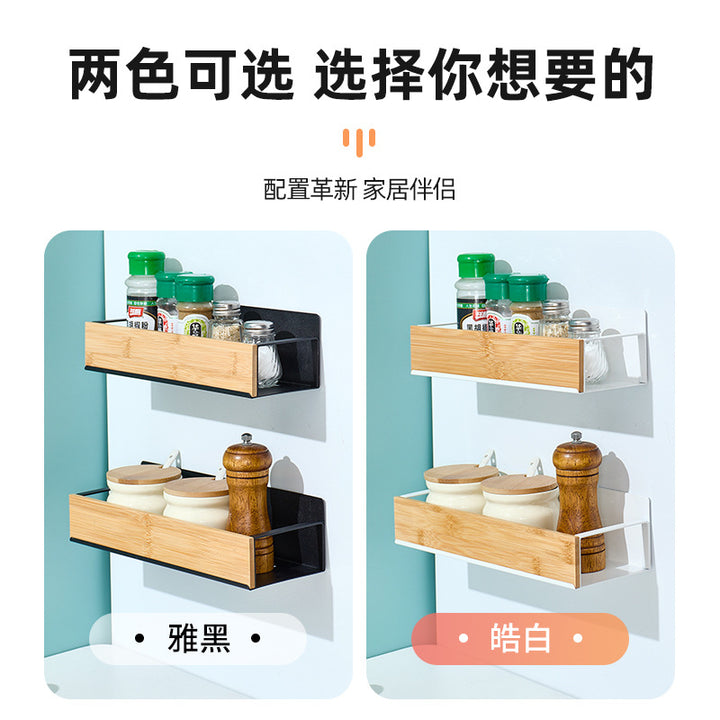 跨境厨房壁挂式竹木置物架磁吸式冰箱架侧挂收纳架免打孔调料架盒