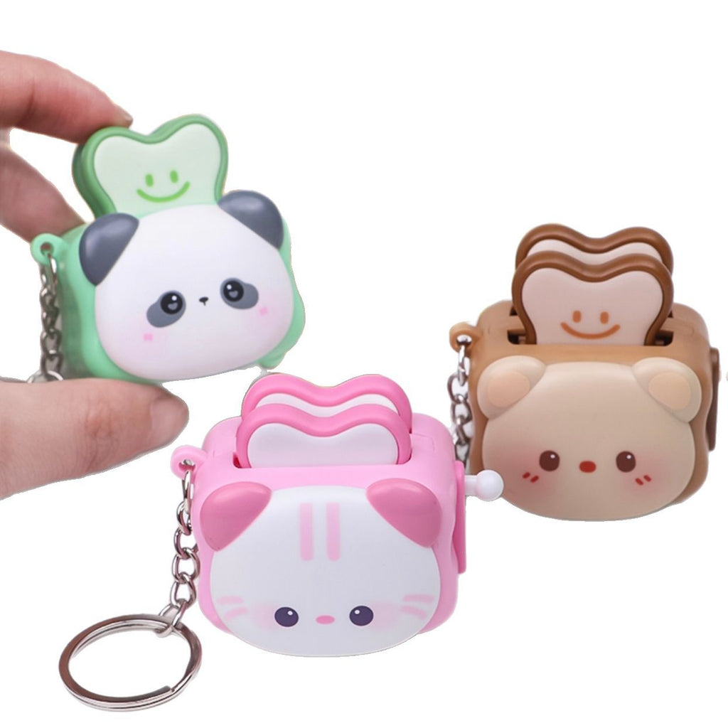 可爱发声面包机熊猫创意钥匙扣解压玩具饰品精致钥匙链卡通小礼品
