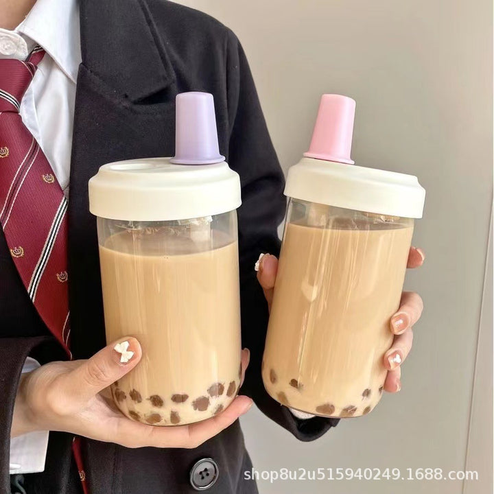 大容量珍珠奶茶吸管玻璃杯 高颜值简约学生珍珠奶嘴杯子